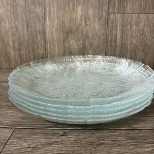 Set of 5 Arcoroc Clear Glass Salad Plates/Vintage Pressed Glass Floral Design